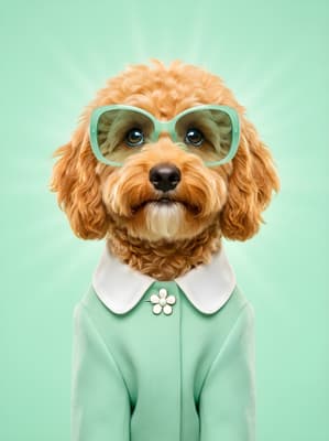 The Spearmint Daisy Guardian - Goldendoodle Retro Portrait | Fabled Paws