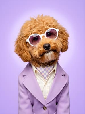 The Lavender Checkered Muse - Goldendoodle Portrait Canvas | Fabled Paws