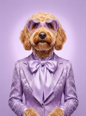 The Amethyst Silk Visionary - Goldendoodle Retro Portrait | Fabled Paws