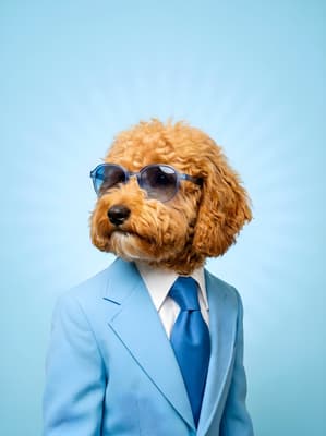 The Cerulean Summer Shark - Goldendoodle Executive Portrait | Fabled Paws
