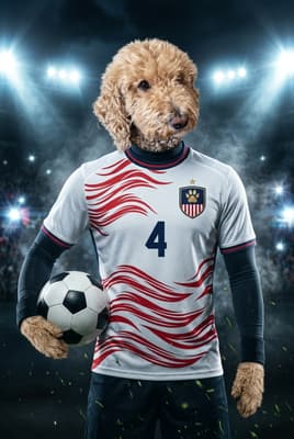 The Match-Winning Champion - Goldendoodle Custom Soccer Portrait | Soccer Season