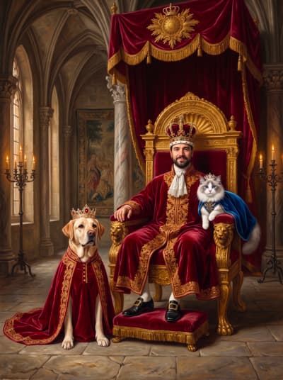 Lab & Ragdoll Royal Monarch Multi-Pet Portrait Art Ideas | Fabled Paws