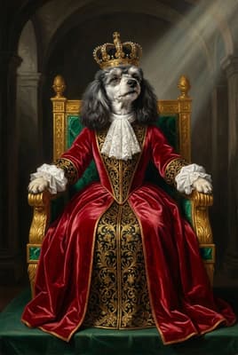 The Crimson Velvet Sovereign - Poodle Royal Portrait | Fabled Paws