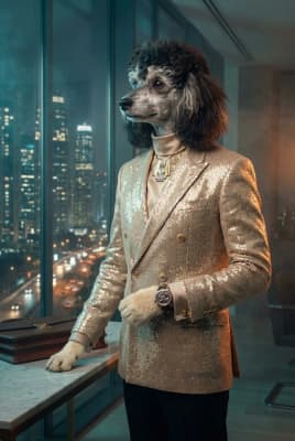 The Gilded Skyline Visionary - Poodle Executive Portrait | Fabled Paws