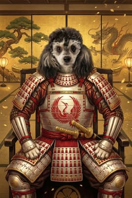 The Scarlet Heron Commander - Poodle Warrior Portrait | Fabled Paws