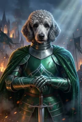 The Verdant Steel Commander - Poodle Portrait Canvas | Fabled Paws