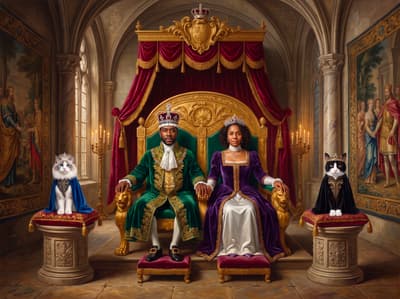 Ragdoll & DSH Royal Monarch Multi-Pet Portrait Art Ideas | Fabled Paws