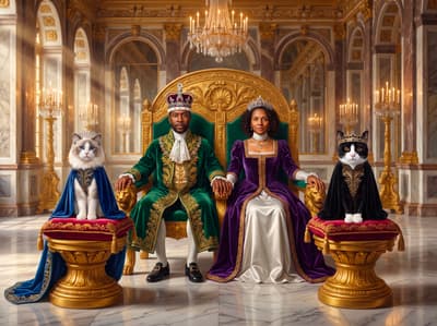 Ragdoll & Shorthair Royal Monarch Multi-Pet Portrait Art Ideas | Fabled Paws