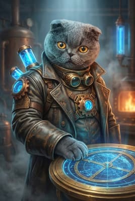 The Cerulean Gearwork Sage - Scottish Fold Portrait | Fabled Paws