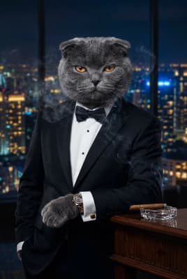 The Midnight Onyx Strategist - Scottish Fold Executive Portrait | Fabled Paws