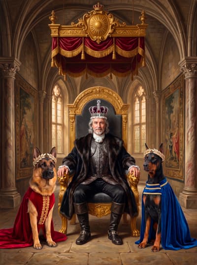 Shepherd & Doberman Monarch Multi-Pet Portrait Art Ideas | Fabled Paws
