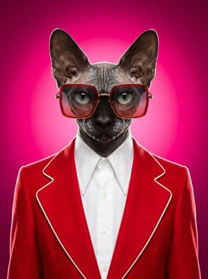 The Crimson Lapel Legend - sphynx Pop Art Portrait | Fabled Paws