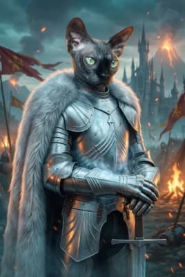 The Slate-Skinned Citadel Guard - Sphynx Knight Portrait | Fabled Paws