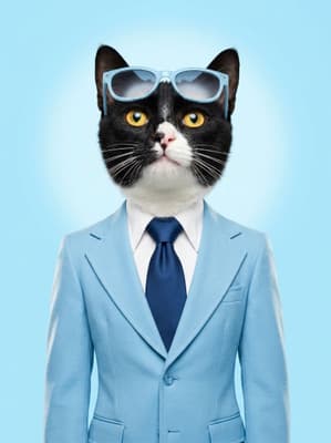 The Sky Blue Summer CEO - Tuxedo Cat Executive Portrait | Fabled Paws